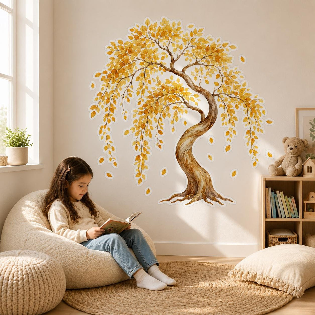 Product detail view of the watercolor autumn tree wall decal.