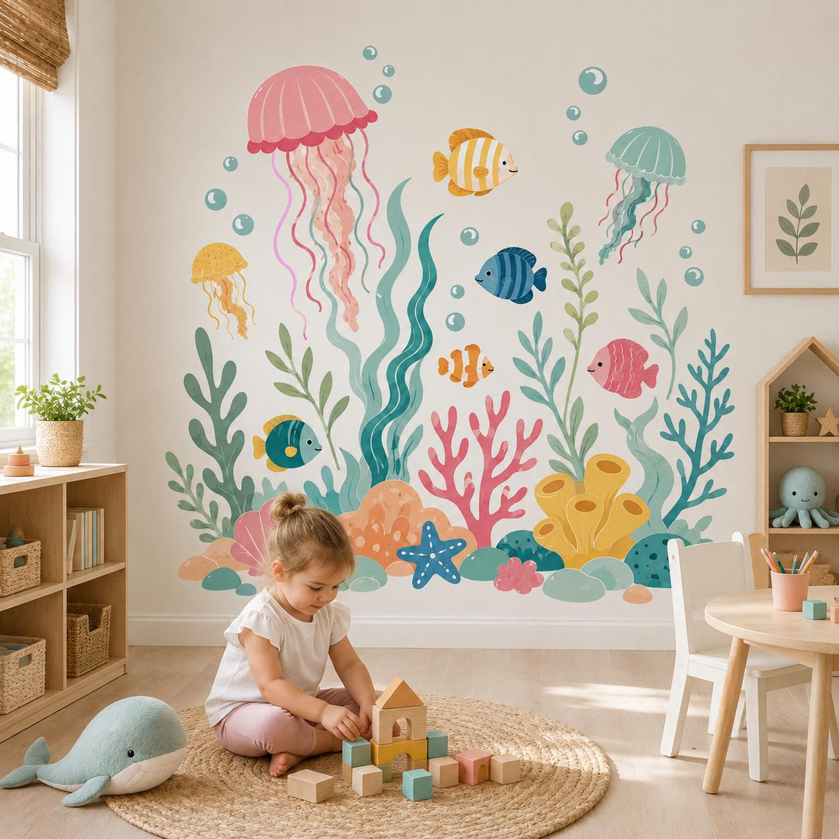 Alternate gallery view of the ocean nursery wall sticker.