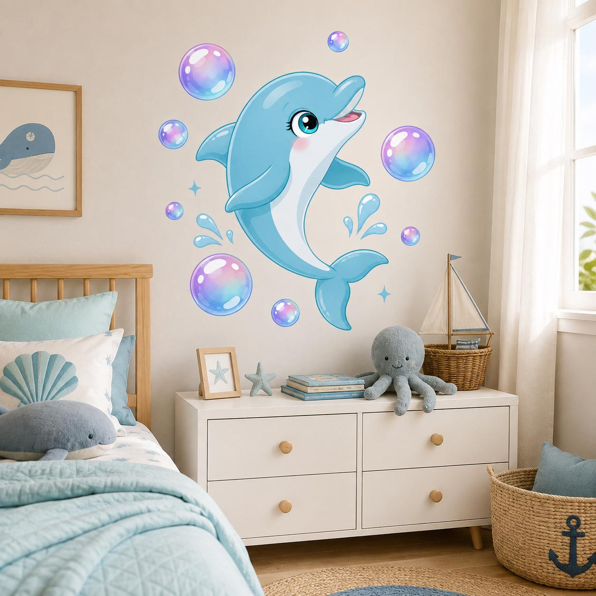 Additional product view of the cute dolphin wall decal.