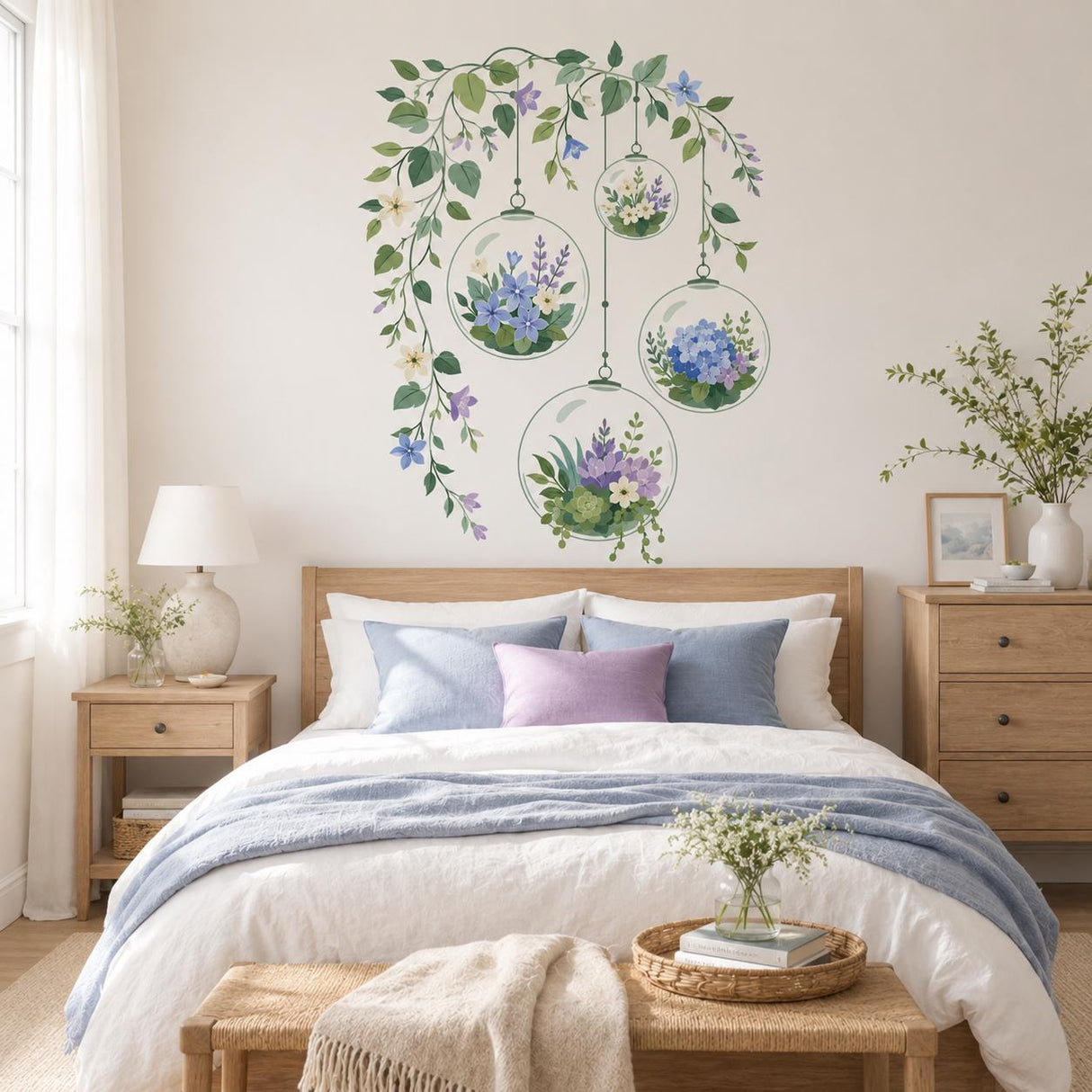 Additional product detail of the hanging floral terrarium wall decal.