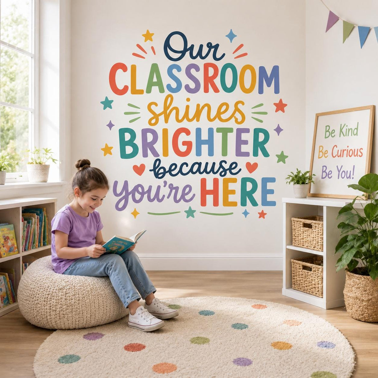 Product detail view of the Our Classroom Shines Brighter wall decal.