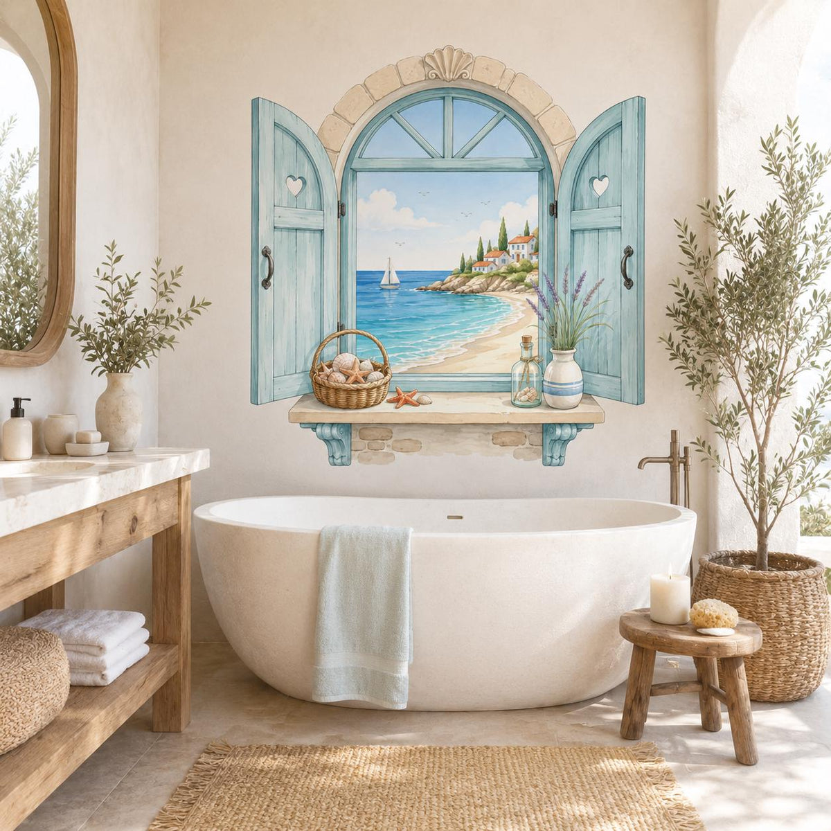 Product detail view of the coastal Mediterranean window wall decal.