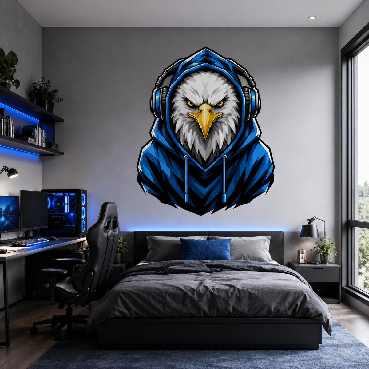 Product gallery view of the bald eagle gamer wall decal.