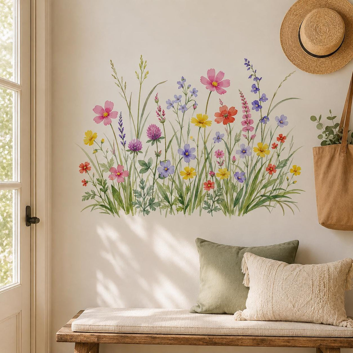 Additional product presentation of the watercolor wildflower wall decal.