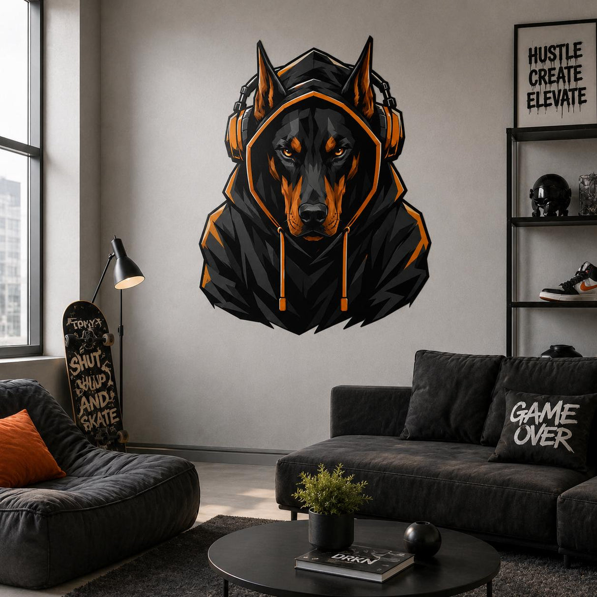 Alternate gallery view of the Doberman gamer wall decal.