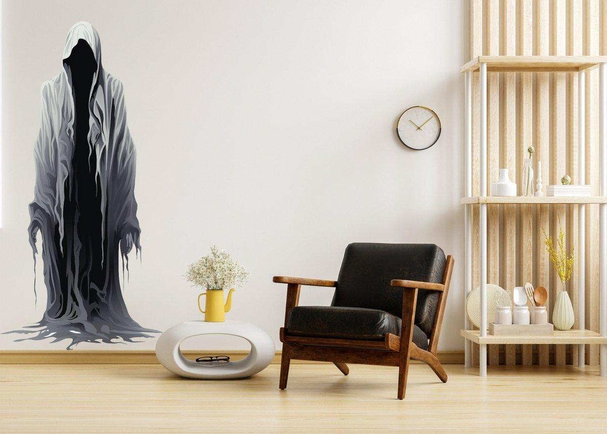 Alternate room view of the tall abstract figure silhouette decal.