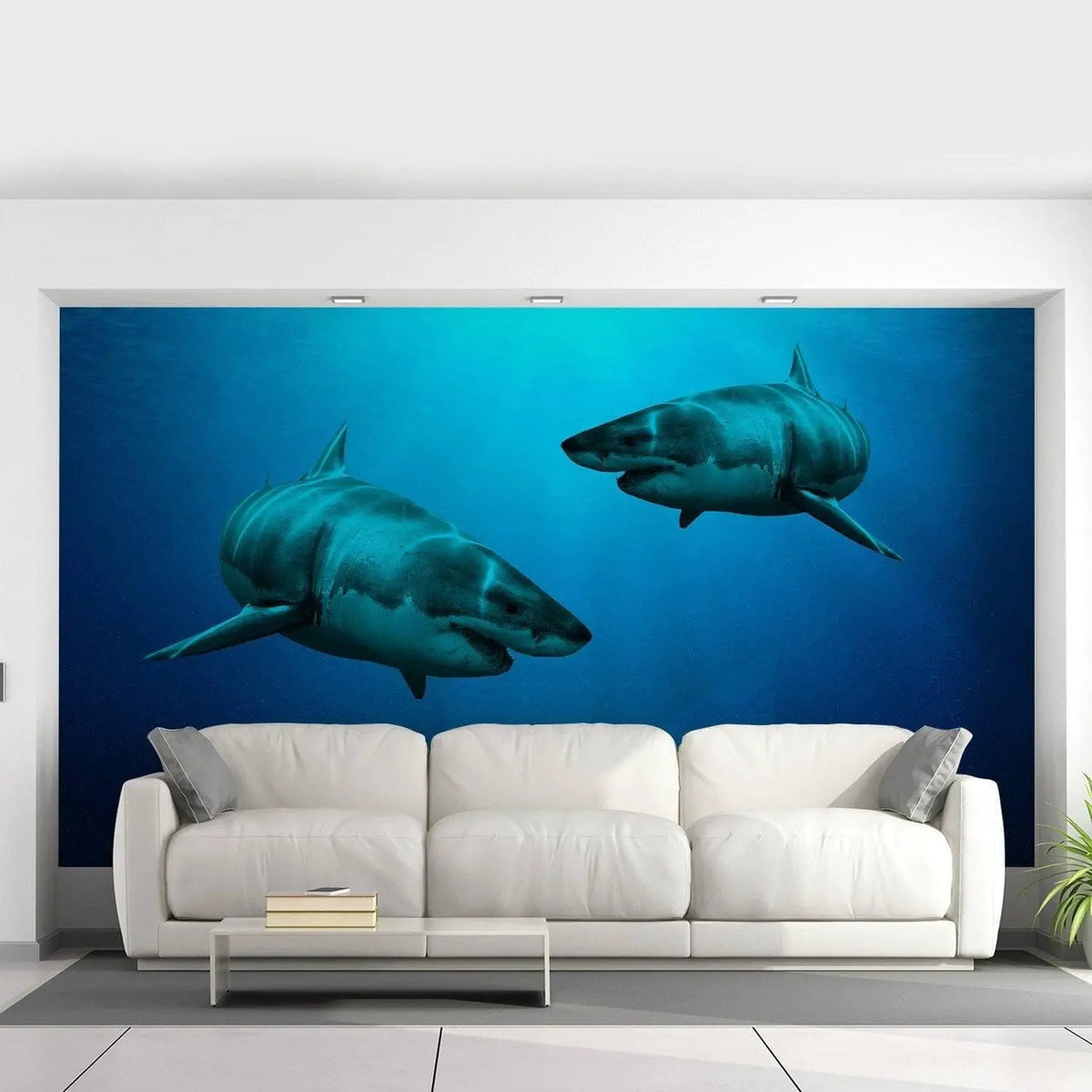 Две акулы, плывущие в синей воде