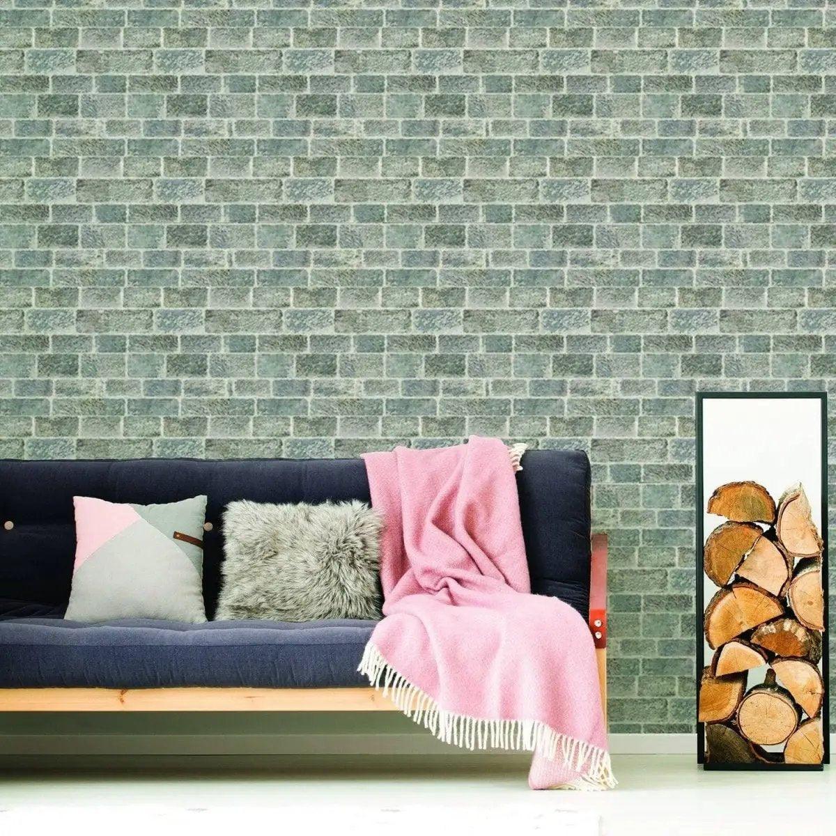Stylish living room featuring 3D faux stone wall panels and cozy decor.