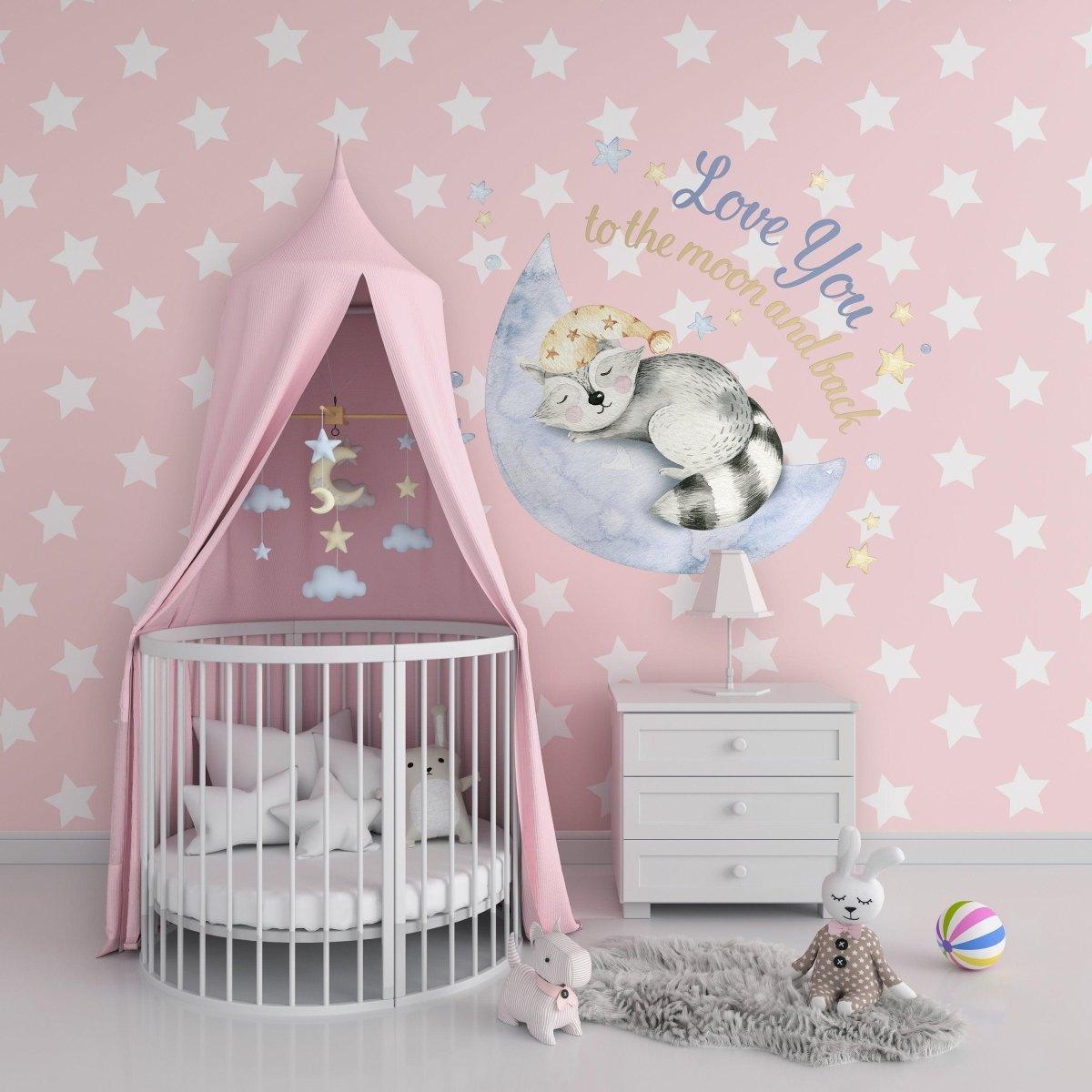 Adorable nursery design with a soft pink wall and star motifs.