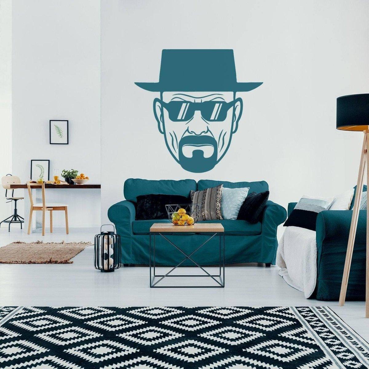 Chemistry-themed character wall decal displayed in a stylish living room.