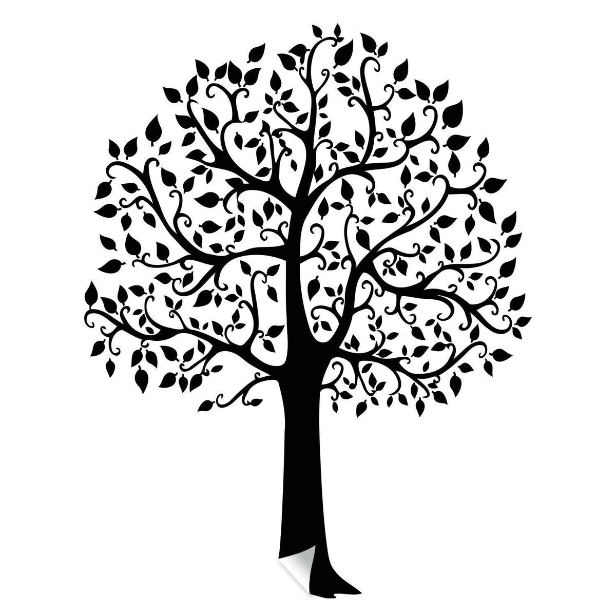 Black vinyl birch tree wall decal with intricate branches and leaves.