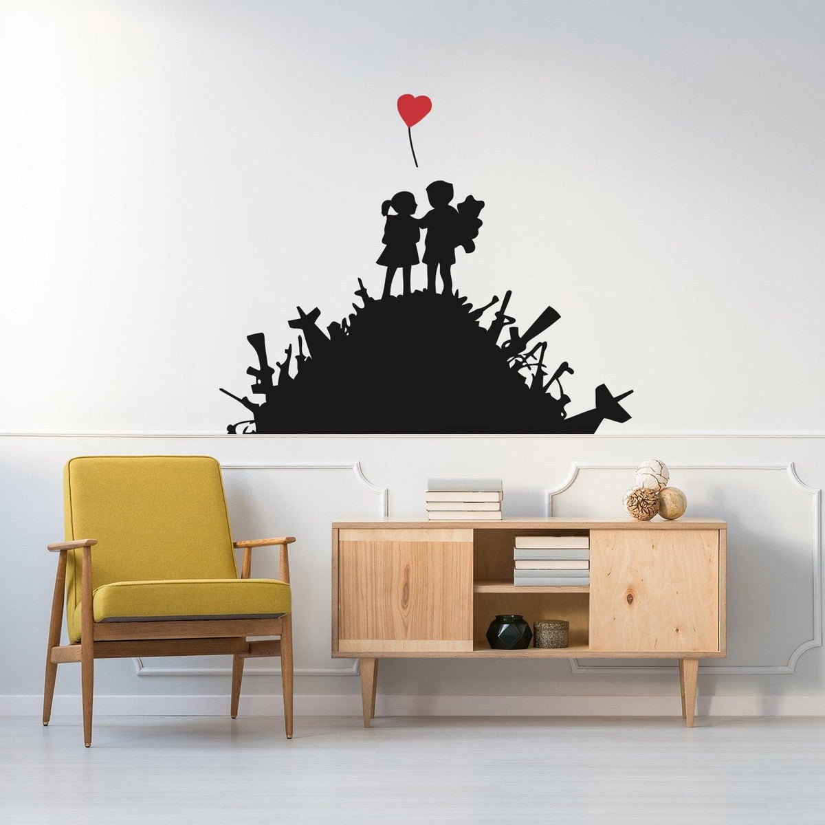 Boy and girl friend wall sticker with a heart-shaped balloon.