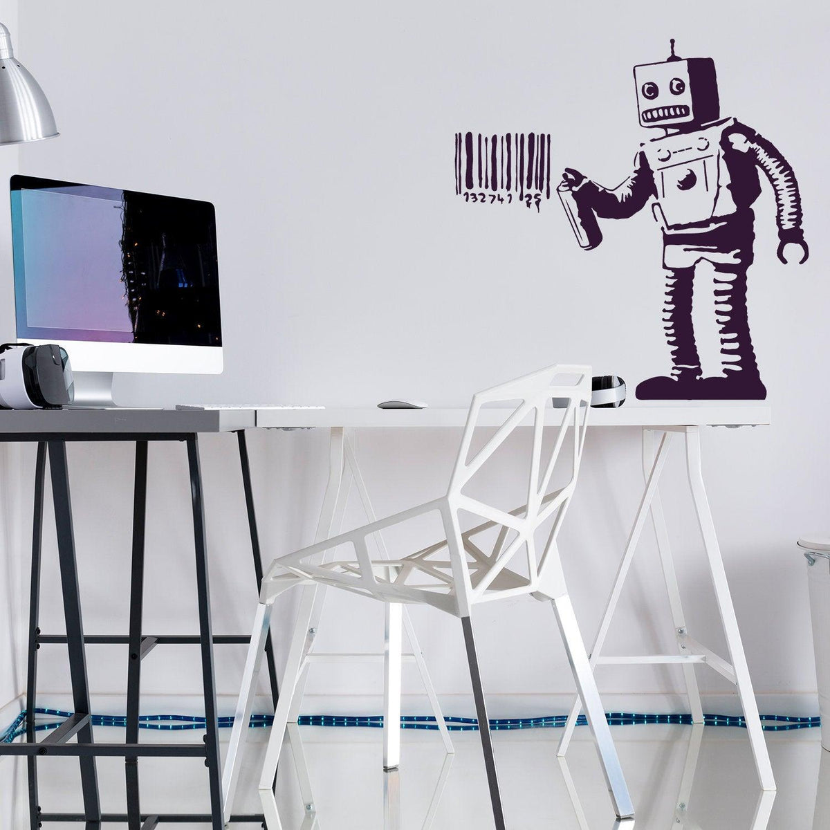 Barcode robot wall vinyl sticker displayed in a modern office.
