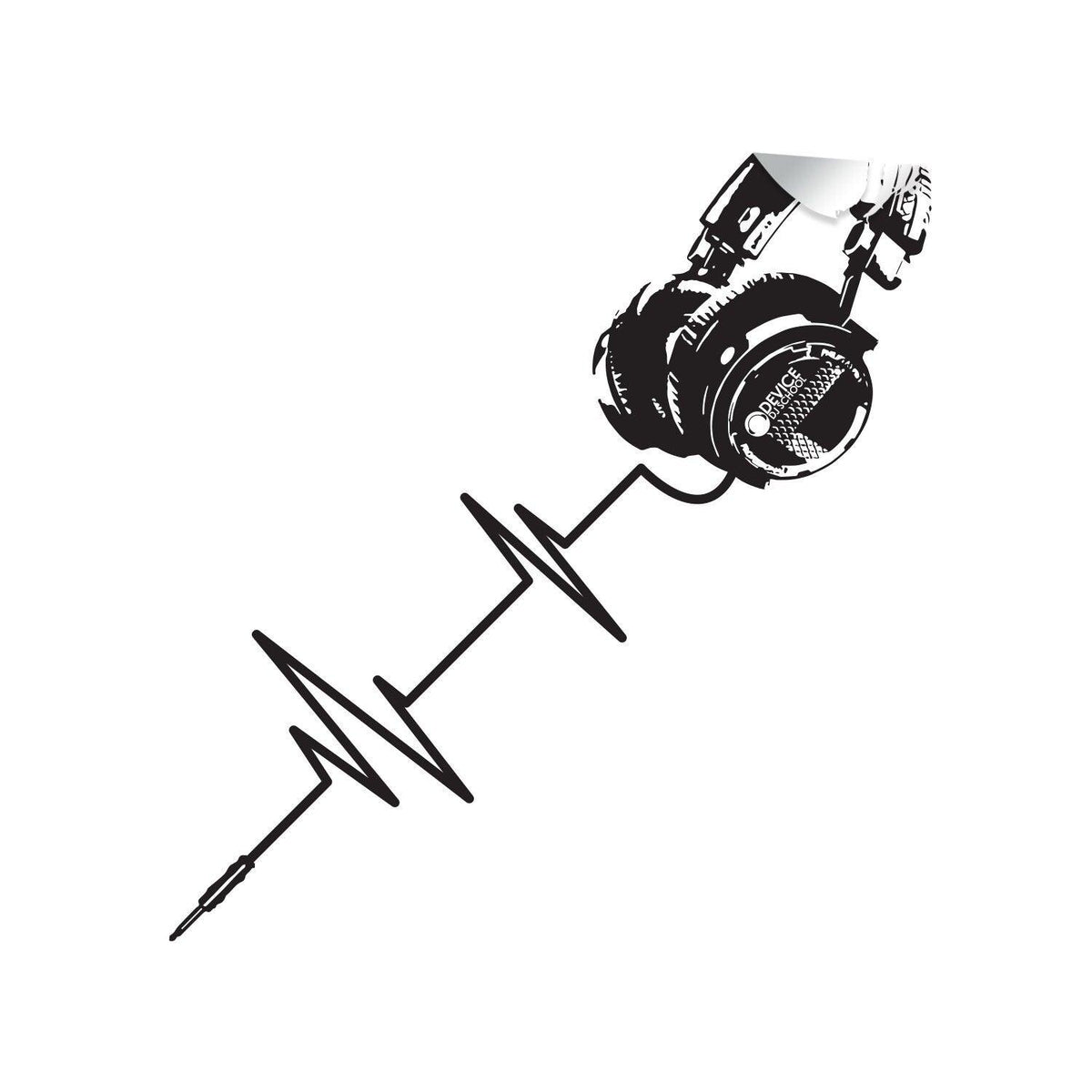 Stylish headphone vinyl wall sticker design with sound wave.