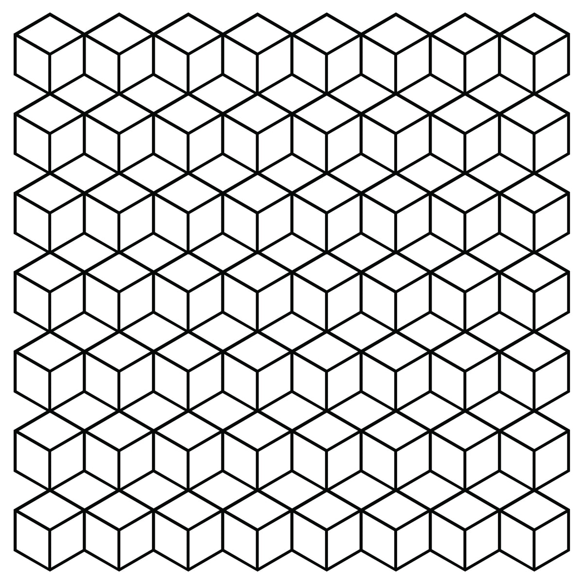 Pattern of overlapping geometric hexagons in black and white.