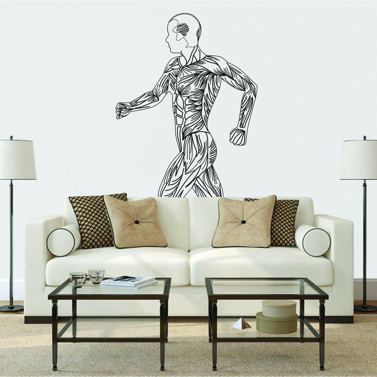 Running athlete wall decal displayed in a fitness-themed interior.