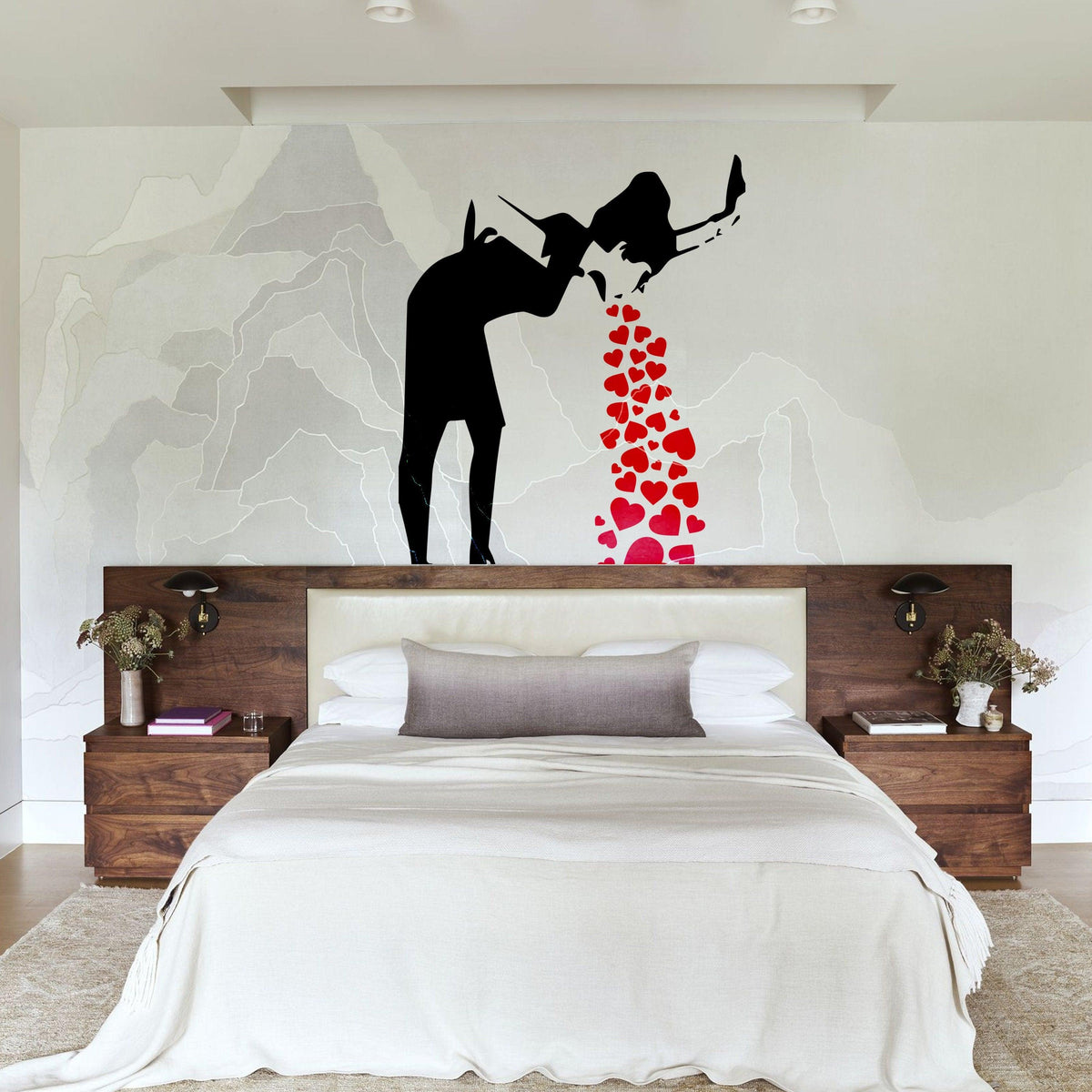 Love Sick Girl street-art wall decal displayed in a modern bedroom.
