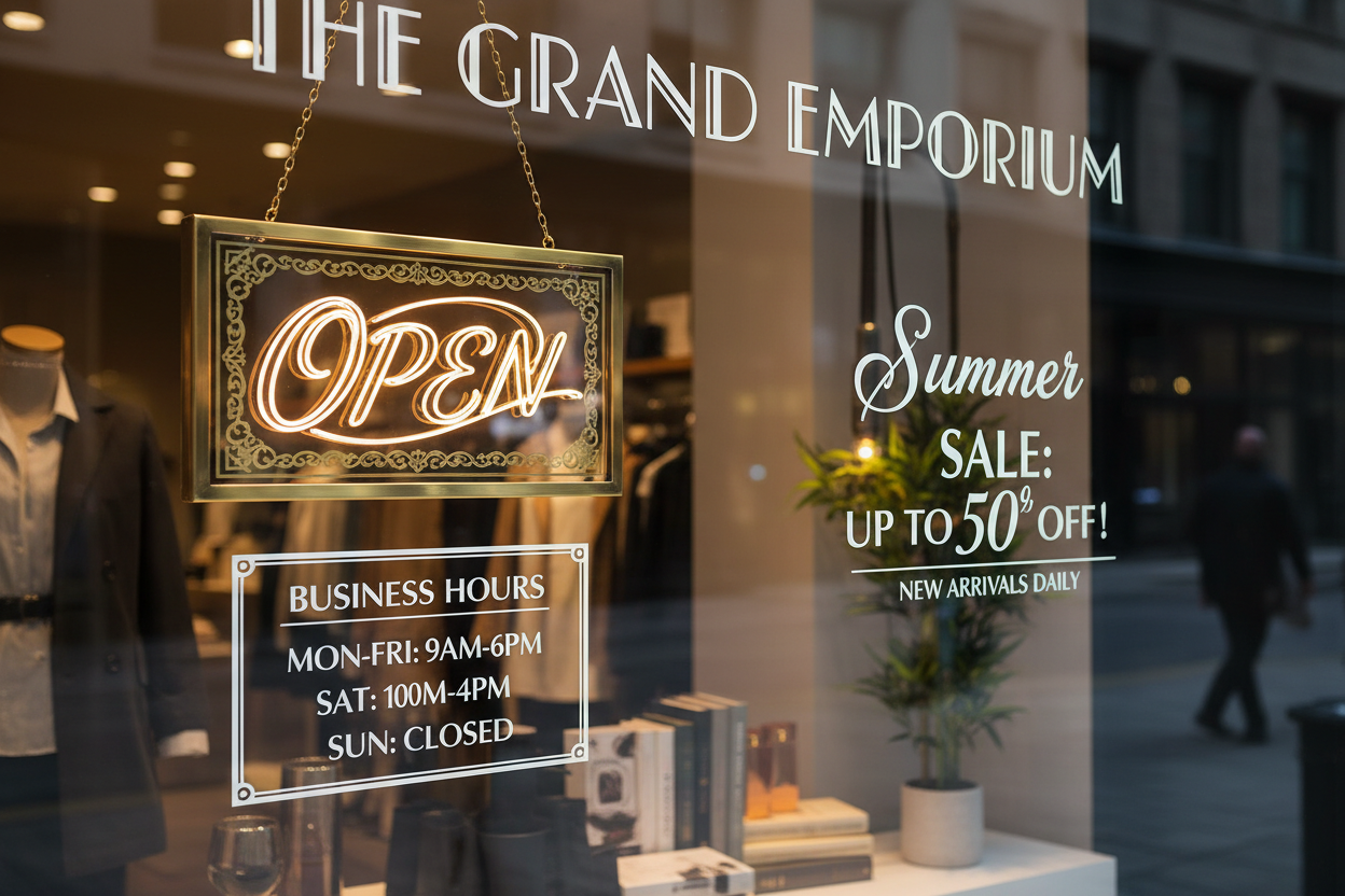 Window sign designs for businesses