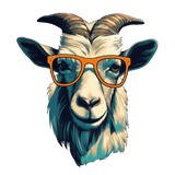 3D goat head wall decal wearing glasses in vibrant light indigo and amber colors.