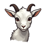 Cartoonish style baby goat wall sticker with white fur and dark horns.