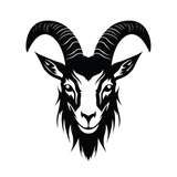 Bold black goat head silhouette sticker with spiraling horns.