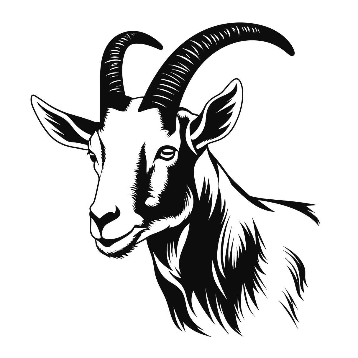 Graceful goat illustration highlighting its tranquil features and elegant horns.