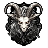 Zodiac Goat Wall Decal in Gothic Pop Surrealism style, featuring a striking goat with horns and flowing hair.