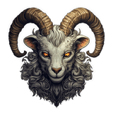 Gothic surrealism wall sticker featuring an old goat head with intricate details and captivating features.