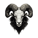 Large ram wall sticker featuring bold, angular design in black and white; intricate illustration decal for stylish decor.