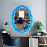 Blue and orange portal aura wall sticker in a home office setting, adding vibrant decor to the space.