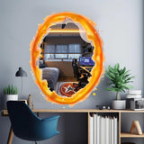 Vibrant orange portal aura wall sticker on a wall, adding dynamic decor to a game room with modern furnishings.