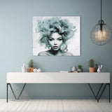 Stylish personalized canvas wall art featuring a woman with voluminous hair.