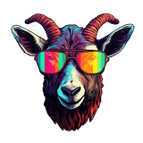 Avant-Garde Goat wearing stylish sunglasses, colorful wall decal for unique home decor.