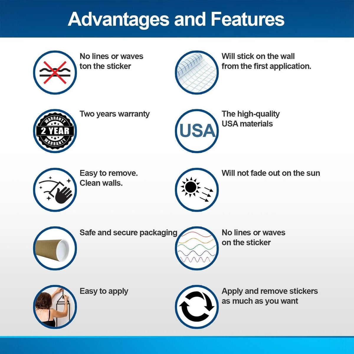 Product features graphic.