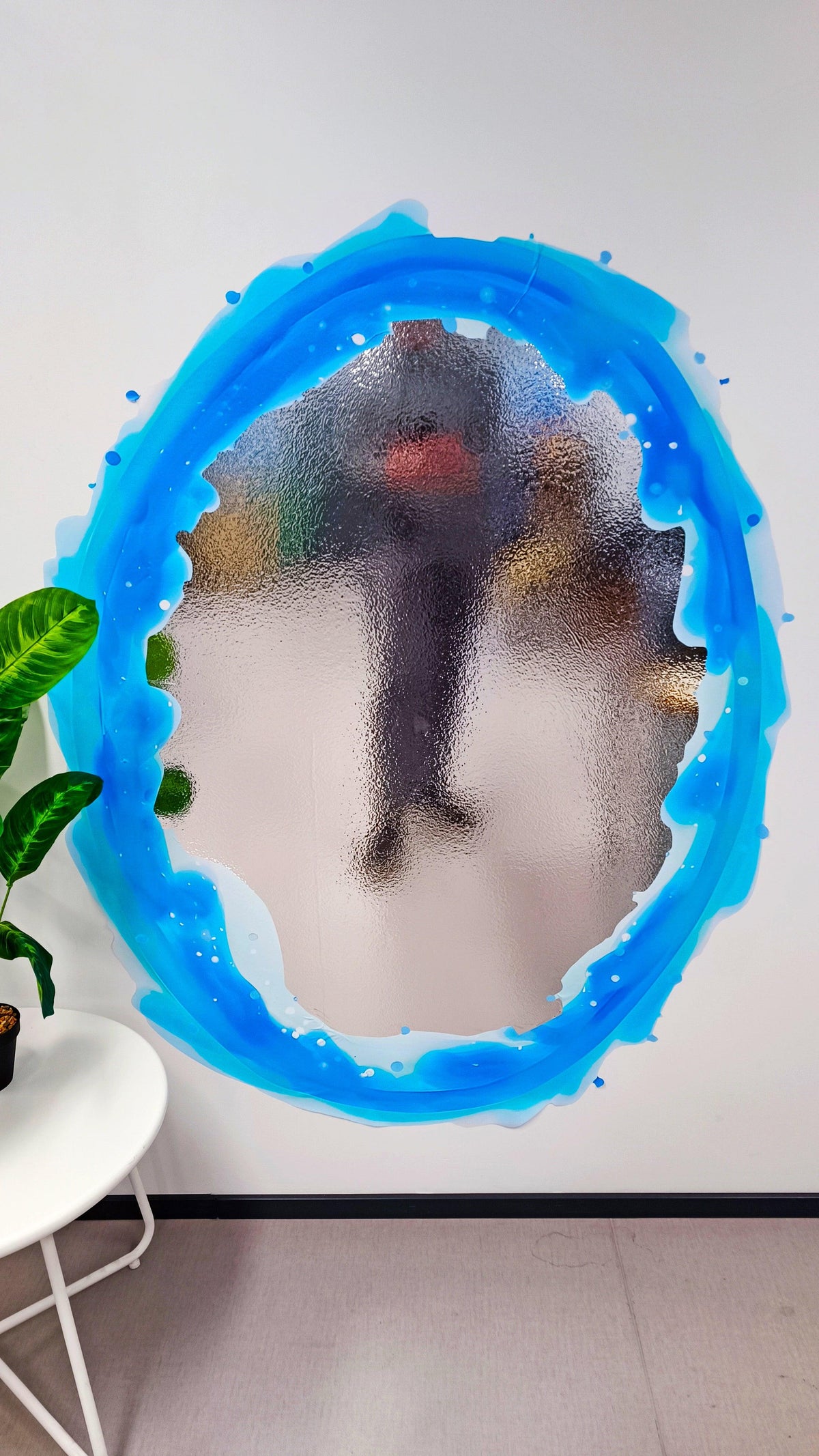 Blue portal aura wall sticker on a white wall, creating a vibrant, eye-catching decor effect.