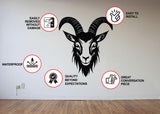 Product features graphic for the goat head silhouette wall sticker.