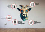 3D goat head wall decal with glasses.