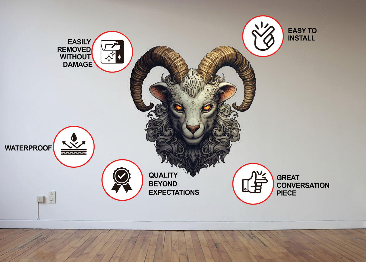 Gothic surrealism Old Goat Head wall sticker features.