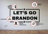 Product features graphic for the Let's Go Brandon vinyl die-cut decal.