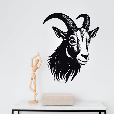Large Zodiac Goat Wall Decal Art featuring intricate design and strong facial expression.