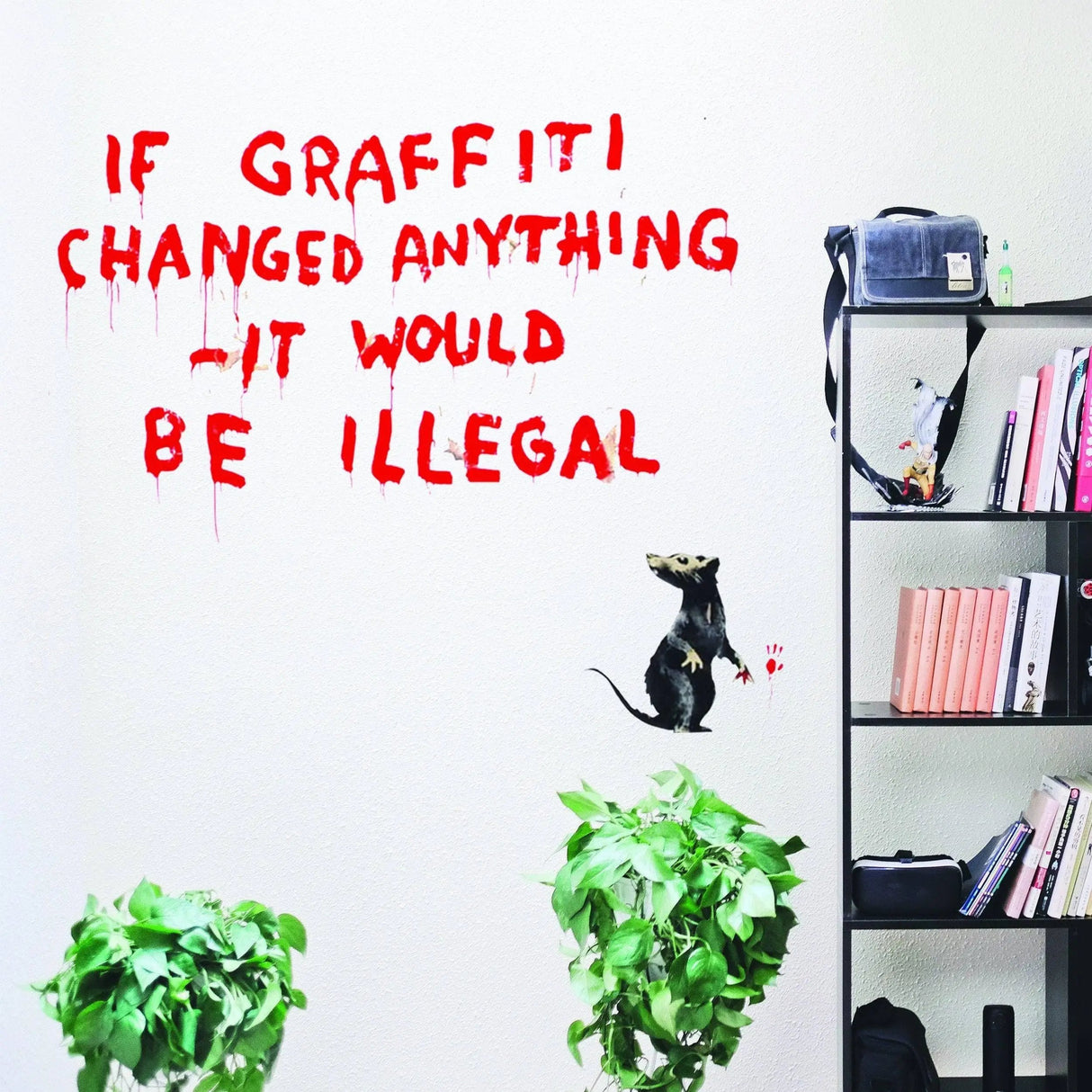 Urban vinyl wall decal featuring a graffiti quote and rat design.