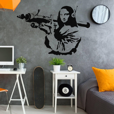 Artistic Mona Lisa wall sticker featuring a unique design with a modern twist.