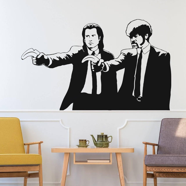 Retro movie duo street art wall sticker displayed in a stylish living room.