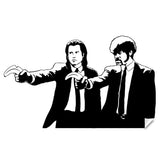 Black-and-white retro movie duo wall sticker with two figures pointing.