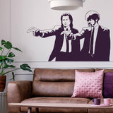 Retro movie duo wall art sticker displayed in a stylish living room.