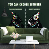 Charming cat wall decal with transparent and white background options, vibrant colors, and whimsical design.