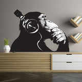 Cool chimp wall decal wearing headphones.