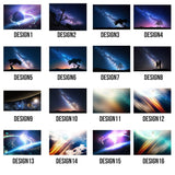 Collage of 16 stunning galaxy-themed wall art designs, featuring vibrant colors and cosmic landscapes.