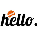 Hello sticker designed for decor, featuring playful font and bright colors.