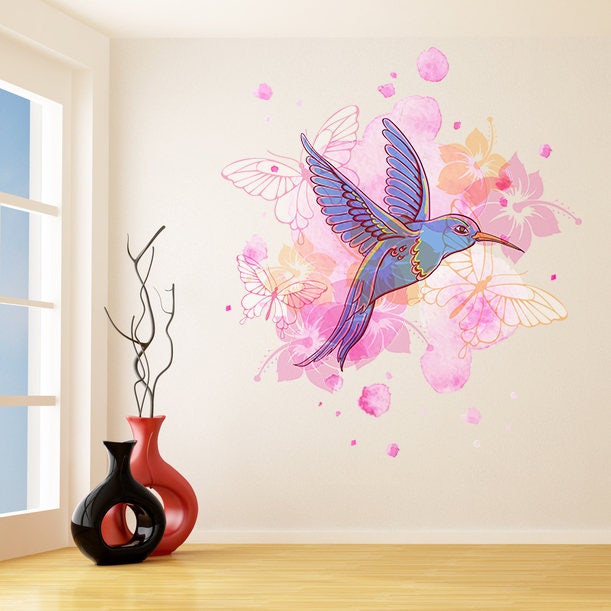 Hummingbird Wall Vinyl Sticker - Colibri Art Decor Humming Bird Cute Colorful Home Decal Gift.